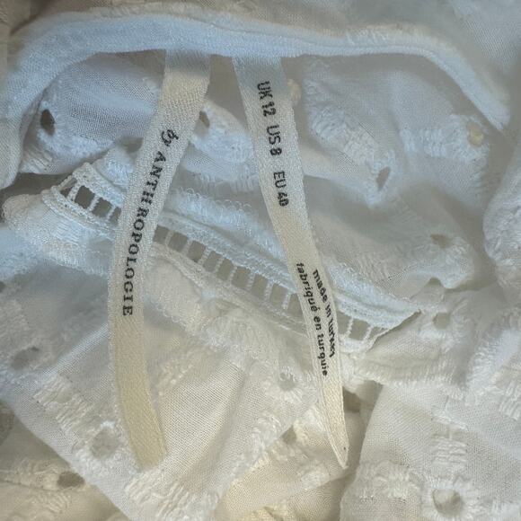 Anthropologie Sz 8 Thames White Eyelet Ruffle Peasant Dress Boho Cottage Prairie - Picture 10 of 13
